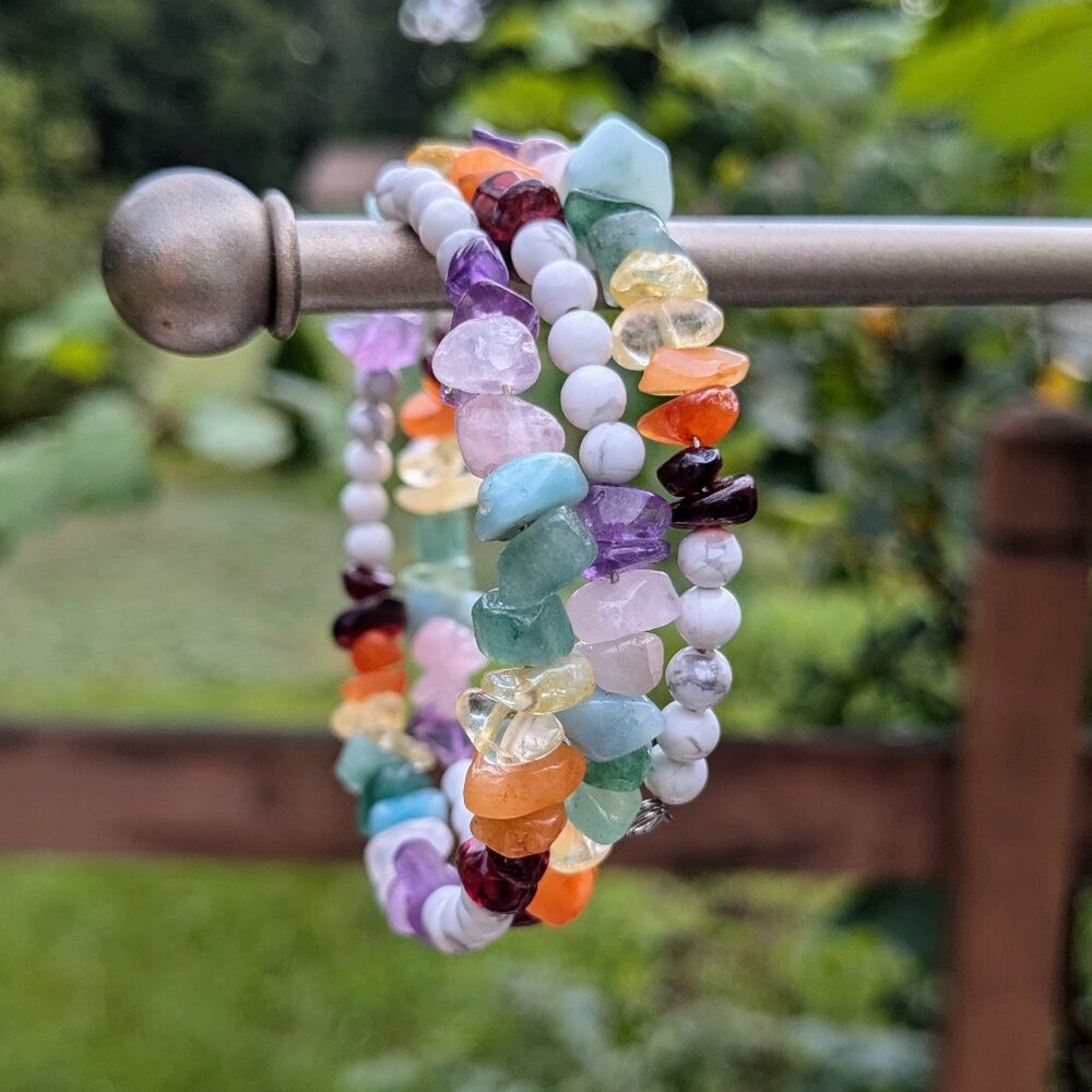 Rainbow Gemstone Layer Memory Wire Bracelet - image 6